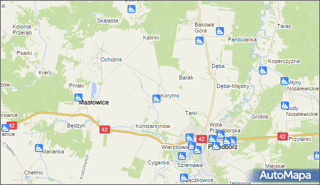 mapa Korytno gmina Masłowice, Korytno gmina Masłowice na mapie Targeo
