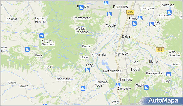 mapa Korzeniów gmina Żyraków, Korzeniów gmina Żyraków na mapie Targeo