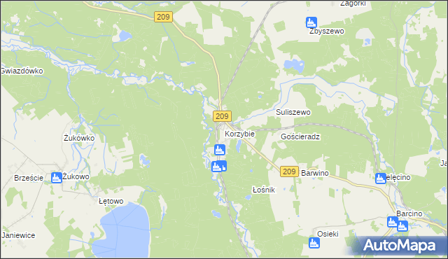 mapa Korzybie gmina Kępice, Korzybie gmina Kępice na mapie Targeo