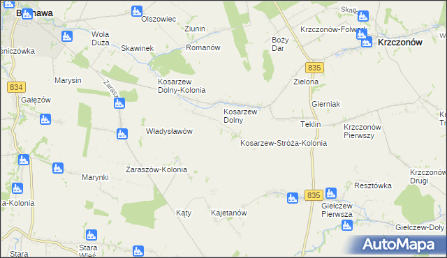 mapa Kosarzew-Stróża, Kosarzew-Stróża na mapie Targeo