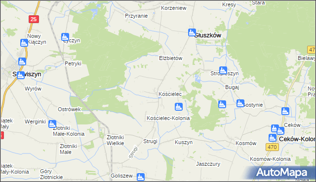 mapa Kościelec gmina Mycielin, Kościelec gmina Mycielin na mapie Targeo