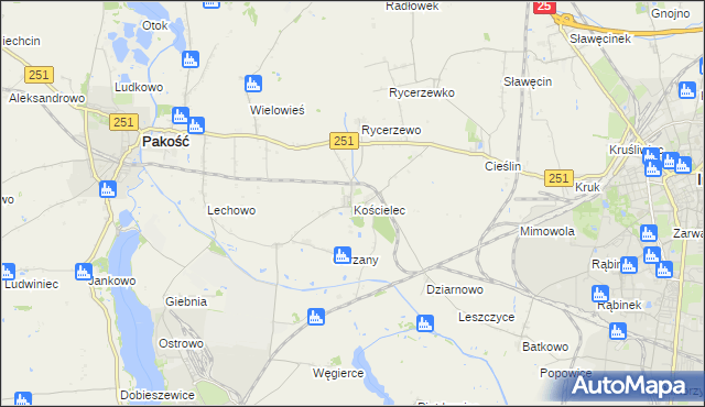 mapa Kościelec gmina Pakość, Kościelec gmina Pakość na mapie Targeo