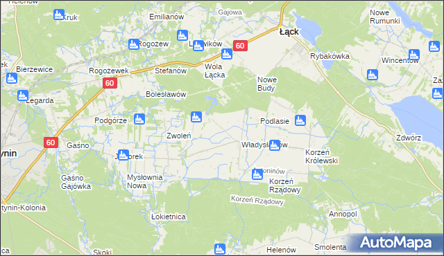 mapa Kościuszków gmina Łąck, Kościuszków gmina Łąck na mapie Targeo
