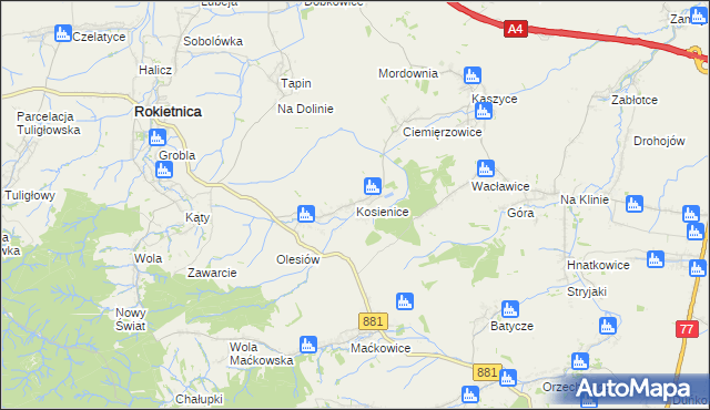 mapa Kosienice, Kosienice na mapie Targeo
