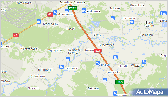 mapa Kośmin gmina Żyrzyn, Kośmin gmina Żyrzyn na mapie Targeo