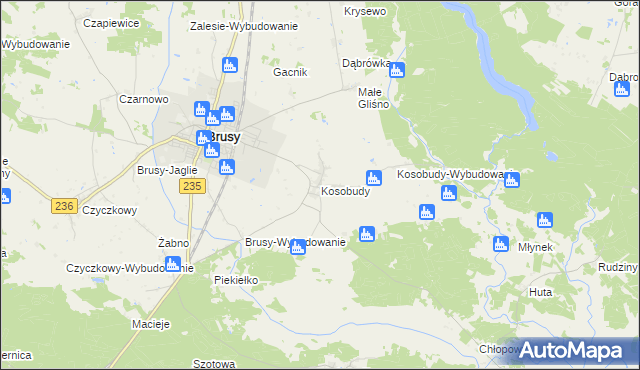 mapa Kosobudy gmina Brusy, Kosobudy gmina Brusy na mapie Targeo