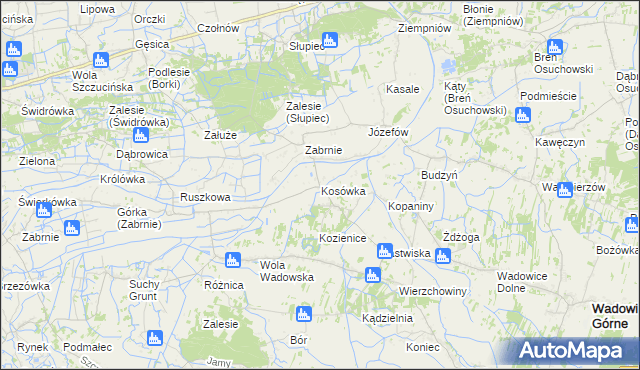 mapa Kosówka gmina Wadowice Górne, Kosówka gmina Wadowice Górne na mapie Targeo