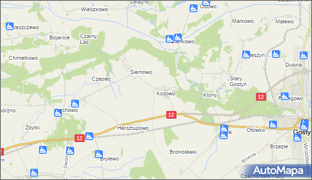 mapa Kosowo gmina Gostyń, Kosowo gmina Gostyń na mapie Targeo