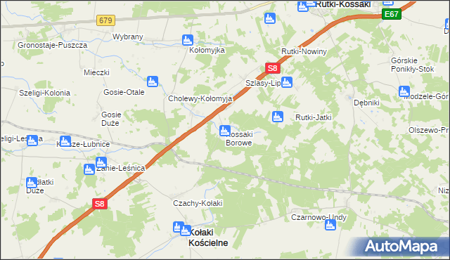 mapa Kossaki Borowe, Kossaki Borowe na mapie Targeo