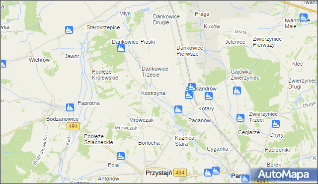 mapa Kostrzyna gmina Panki, Kostrzyna gmina Panki na mapie Targeo