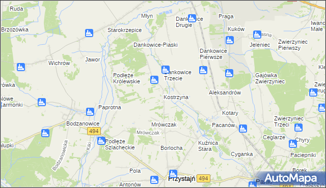 mapa Kostrzyna gmina Przystajń, Kostrzyna gmina Przystajń na mapie Targeo