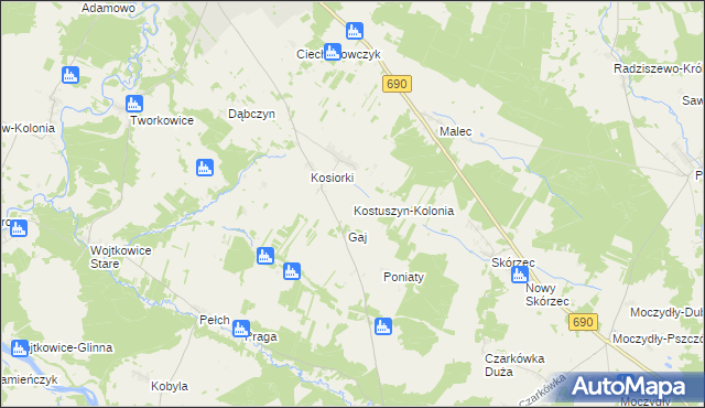 mapa Kostuszyn-Kolonia, Kostuszyn-Kolonia na mapie Targeo