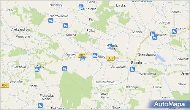 mapa Kosuty gmina Stanin, Kosuty gmina Stanin na mapie Targeo