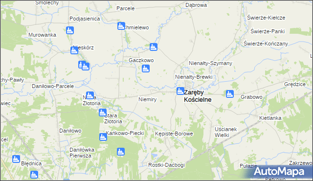 mapa Kosuty gmina Zaręby Kościelne, Kosuty gmina Zaręby Kościelne na mapie Targeo