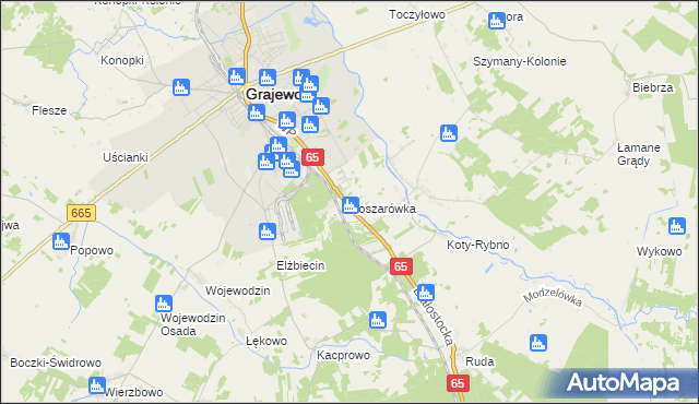 mapa Koszarówka gmina Grajewo, Koszarówka gmina Grajewo na mapie Targeo