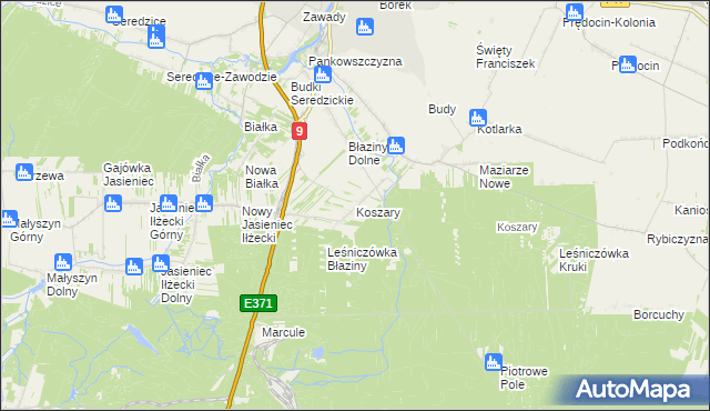 mapa Koszary gmina Iłża, Koszary gmina Iłża na mapie Targeo