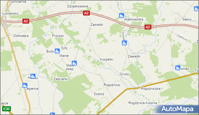 mapa Koszeliki, Koszeliki na mapie Targeo