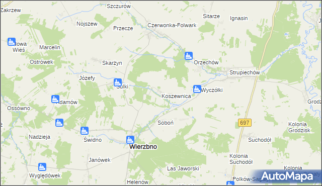 mapa Koszewnica gmina Wierzbno, Koszewnica gmina Wierzbno na mapie Targeo