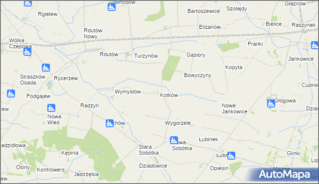 mapa Kotków gmina Grabów, Kotków gmina Grabów na mapie Targeo