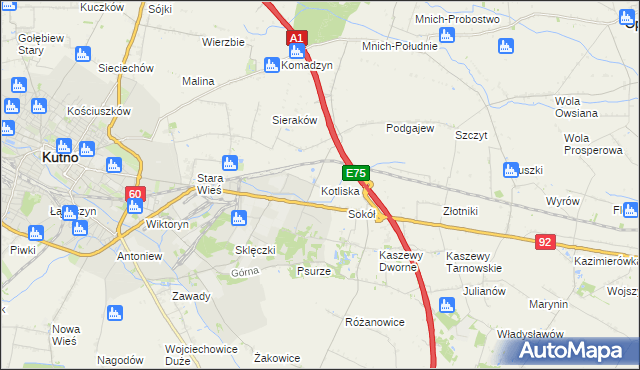 mapa Kotliska gmina Kutno, Kotliska gmina Kutno na mapie Targeo