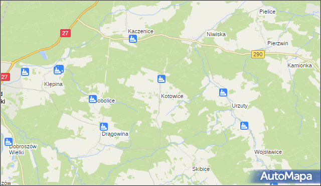 mapa Kotowice gmina Nowogród Bobrzański, Kotowice gmina Nowogród Bobrzański na mapie Targeo