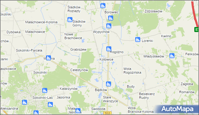 mapa Kotowice gmina Zgierz, Kotowice gmina Zgierz na mapie Targeo