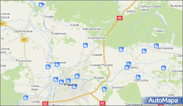 mapa Kowale gmina Praszka, Kowale gmina Praszka na mapie Targeo