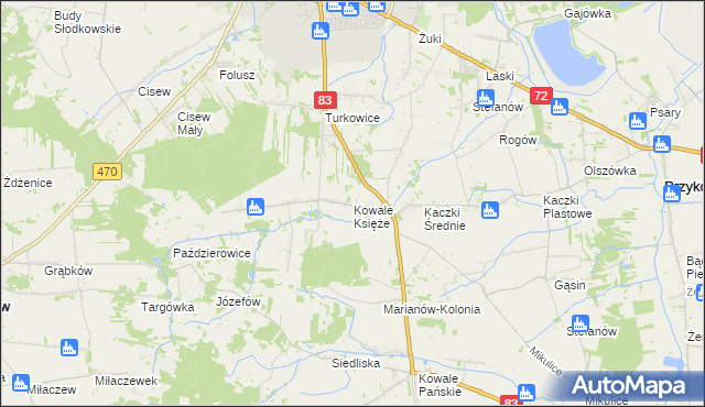 mapa Kowale Księże, Kowale Księże na mapie Targeo