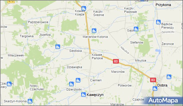 mapa Kowale Pańskie, Kowale Pańskie na mapie Targeo