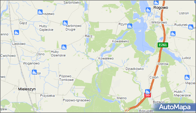 mapa Kowalewo gmina Mieleszyn, Kowalewo gmina Mieleszyn na mapie Targeo