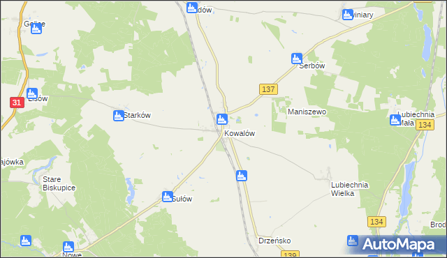 mapa Kowalów gmina Rzepin, Kowalów gmina Rzepin na mapie Targeo
