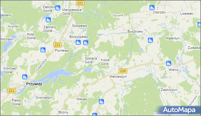 mapa Kozia Góra gmina Przywidz, Kozia Góra gmina Przywidz na mapie Targeo