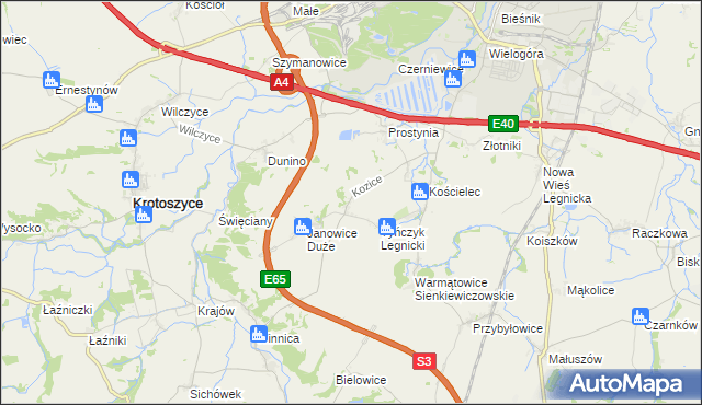 mapa Kozice gmina Krotoszyce, Kozice gmina Krotoszyce na mapie Targeo