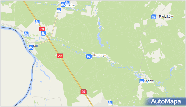 mapa Koziczyn gmina Cybinka, Koziczyn gmina Cybinka na mapie Targeo