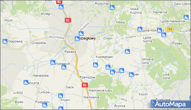 mapa Koziegłówki, Koziegłówki na mapie Targeo