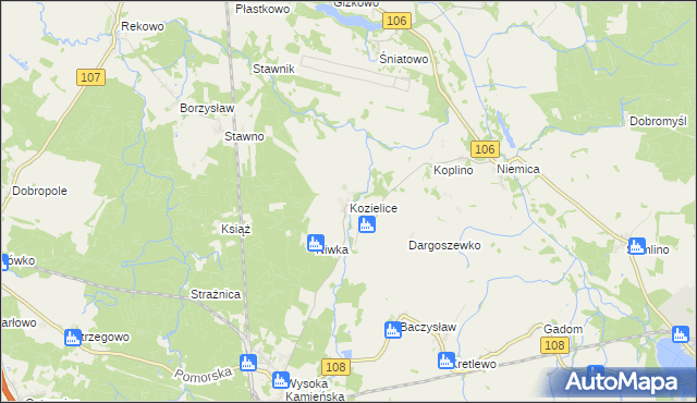 mapa Kozielice gmina Golczewo, Kozielice gmina Golczewo na mapie Targeo