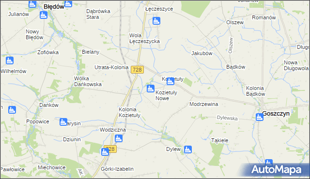 mapa Kozietuły Nowe, Kozietuły Nowe na mapie Targeo