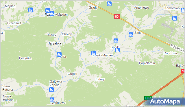 mapa Koziki-Majdan, Koziki-Majdan na mapie Targeo