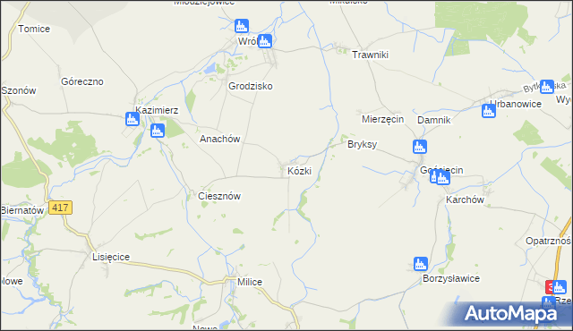 mapa Kózki gmina Pawłowiczki, Kózki gmina Pawłowiczki na mapie Targeo