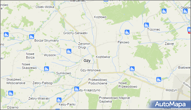 mapa Kozłówka gmina Gzy, Kozłówka gmina Gzy na mapie Targeo