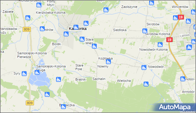 mapa Kozłówka gmina Kamionka, Kozłówka gmina Kamionka na mapie Targeo