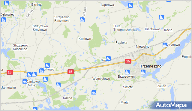 mapa Kozłówko gmina Trzemeszno, Kozłówko gmina Trzemeszno na mapie Targeo