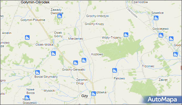 mapa Kozłowo gmina Gzy, Kozłowo gmina Gzy na mapie Targeo