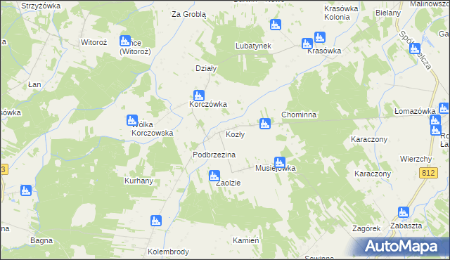 mapa Kozły gmina Łomazy, Kozły gmina Łomazy na mapie Targeo