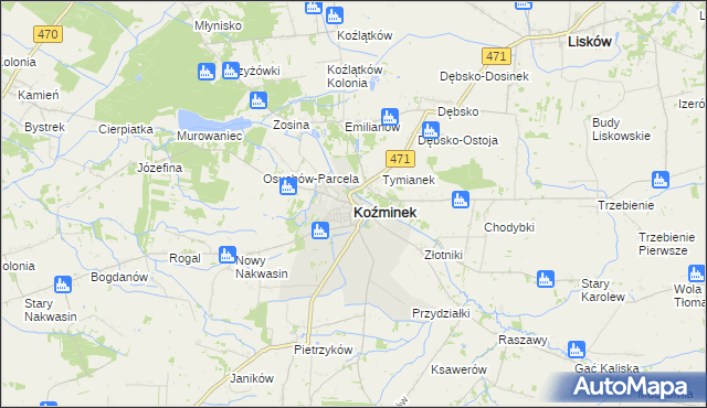 mapa Koźminek powiat kaliski, Koźminek powiat kaliski na mapie Targeo