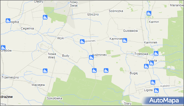 mapa Koźminiec, Koźminiec na mapie Targeo