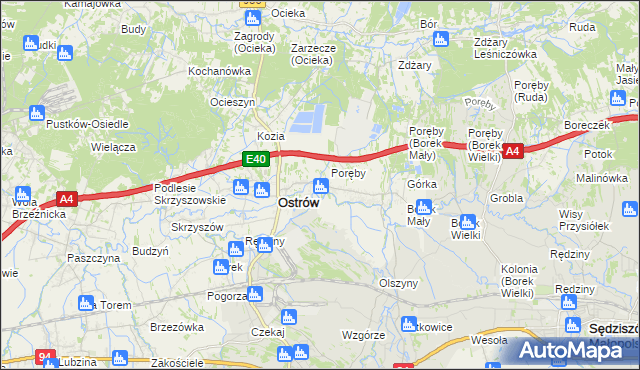 mapa Kozodrza, Kozodrza na mapie Targeo