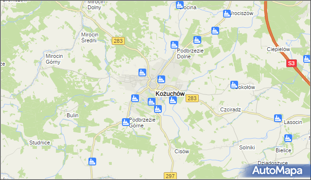 mapa Kożuchów powiat nowosolski, Kożuchów powiat nowosolski na mapie Targeo