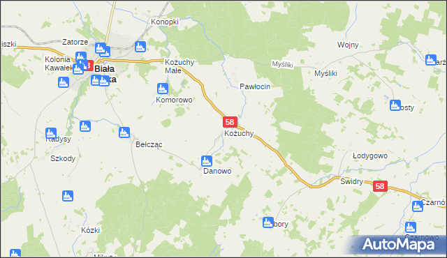 mapa Kożuchy, Kożuchy na mapie Targeo
