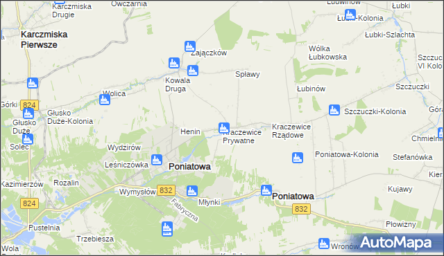 mapa Kraczewice Prywatne, Kraczewice Prywatne na mapie Targeo